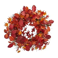Nearly Natural 22" Faux Magnolia & Maple Wreath