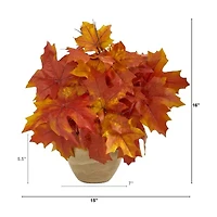 Nearly Natural 16" Fall Maple Leaf Faux In Planter Artificial Plant