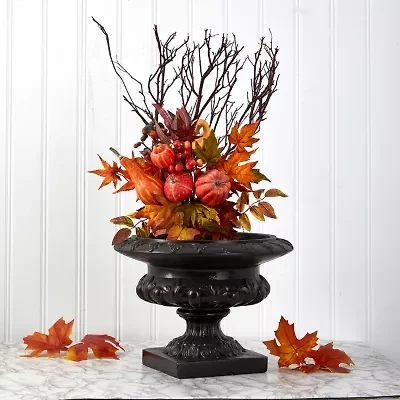 Nearly Natural Set Of 2 Pumpkin Maple Leaf Artificial Flowers