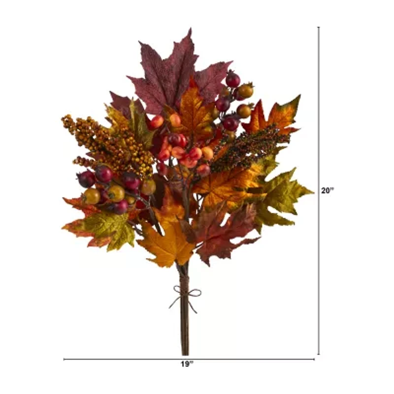 Nearly Natural 20" Faux Maple Leaf & Berry Stem Set Artificial Flowers