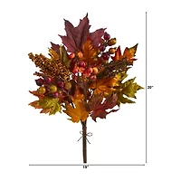 Nearly Natural 20" Faux Maple Leaf & Berry Stem Set Artificial Flowers
