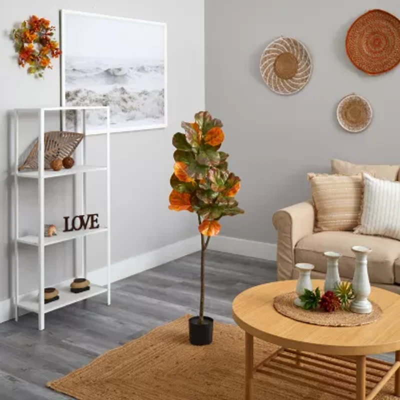 Nearly Natural 4.5ft Autumn Fiddle Leaf Fall Artificial Plant