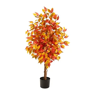 Nearly Natural 4ft Autumn Ficus Fall Artificial Plant