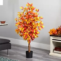Nearly Natural 4ft Autumn Ficus Fall Artificial Plant