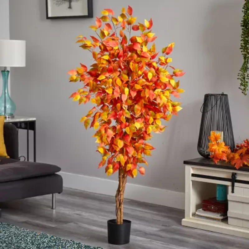 Nearly Natural 5ft Autumn Ficus Fall Artificial Plant