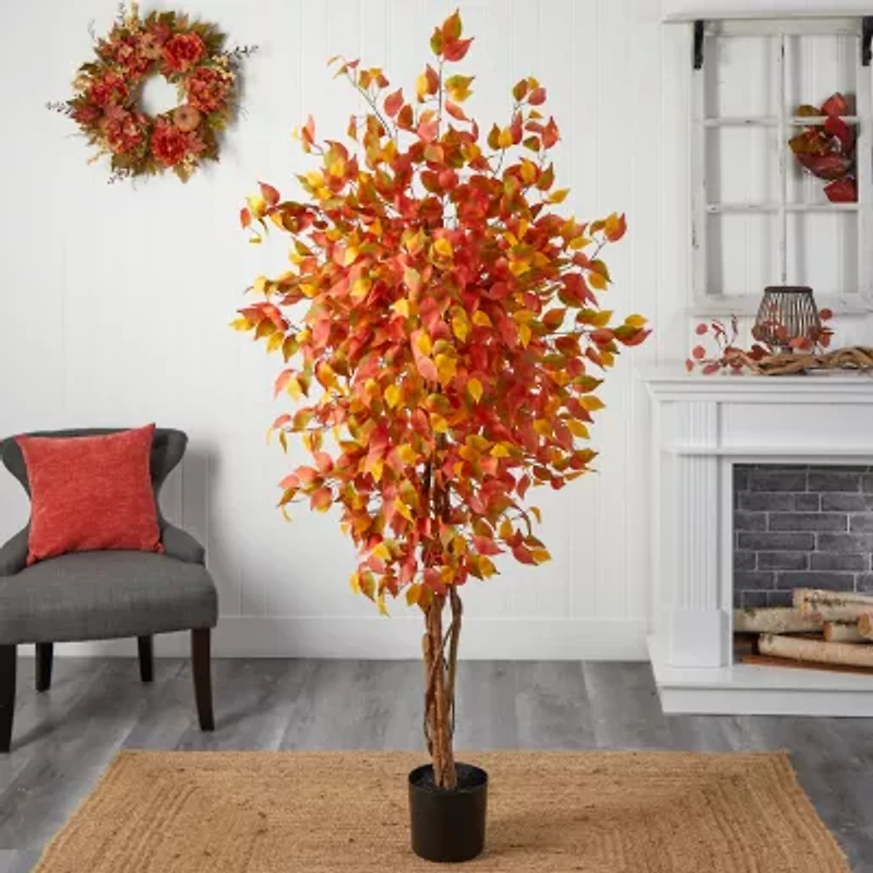 Nearly Natural 6ft Autumn Ficus Fall Artificial Plant