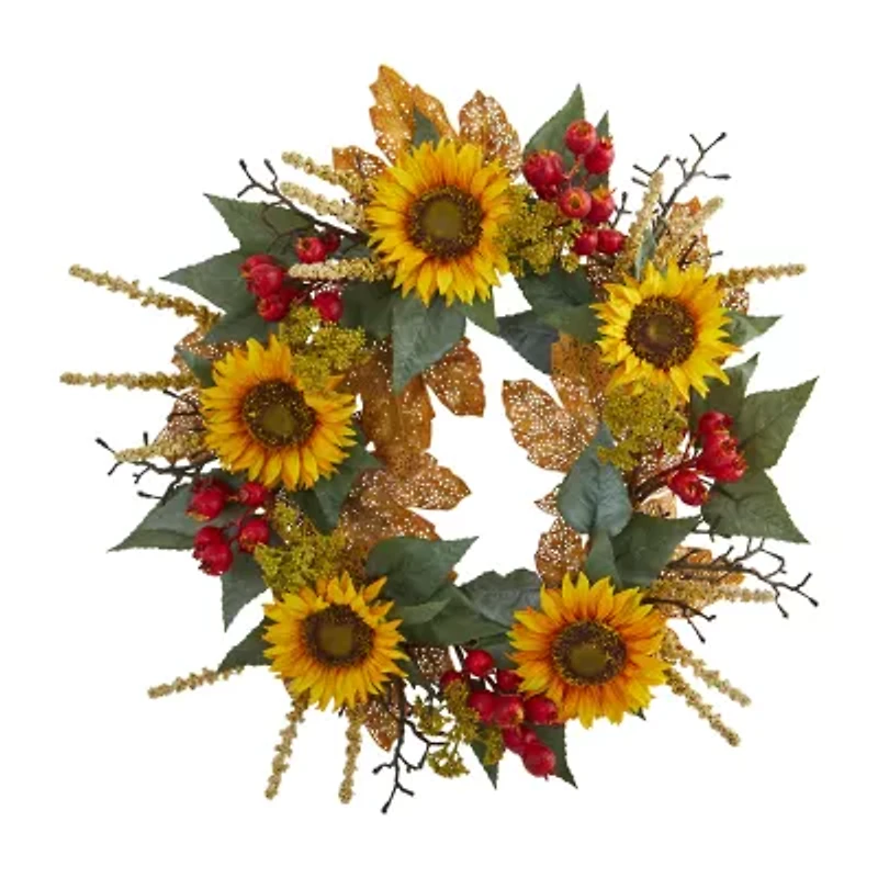 Nearly Natural 27" Sunflower Berry Faux Wreath