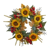 Nearly Natural 27" Sunflower Berry Faux Wreath