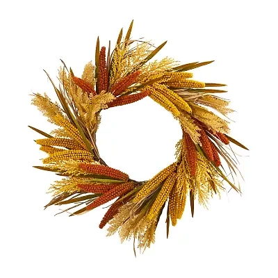 Nearly Natural "25"" Sorghum Harvest Faux" Wreath
