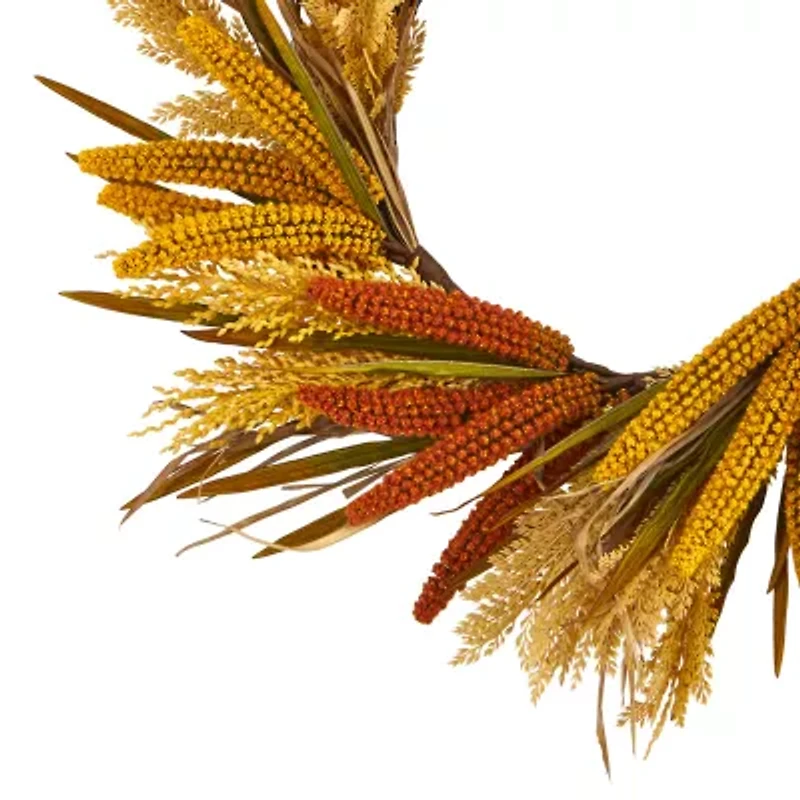 Nearly Natural "25"" Sorghum Harvest Faux" Wreath