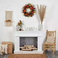 Nearly Natural "26"" Persimmon & Pinecones Faux" Wreath