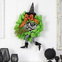 Nearly Natural 26" Halloween Witch Broom & Hat Wreath