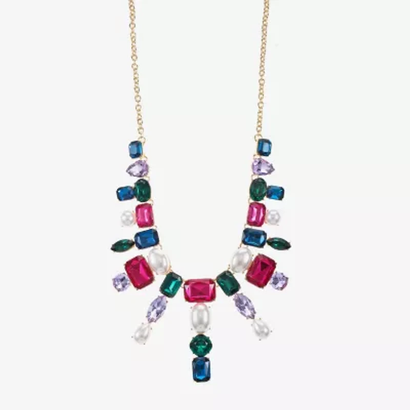 Bijoux Bar Frontal Womens Multi Color Statement Necklace