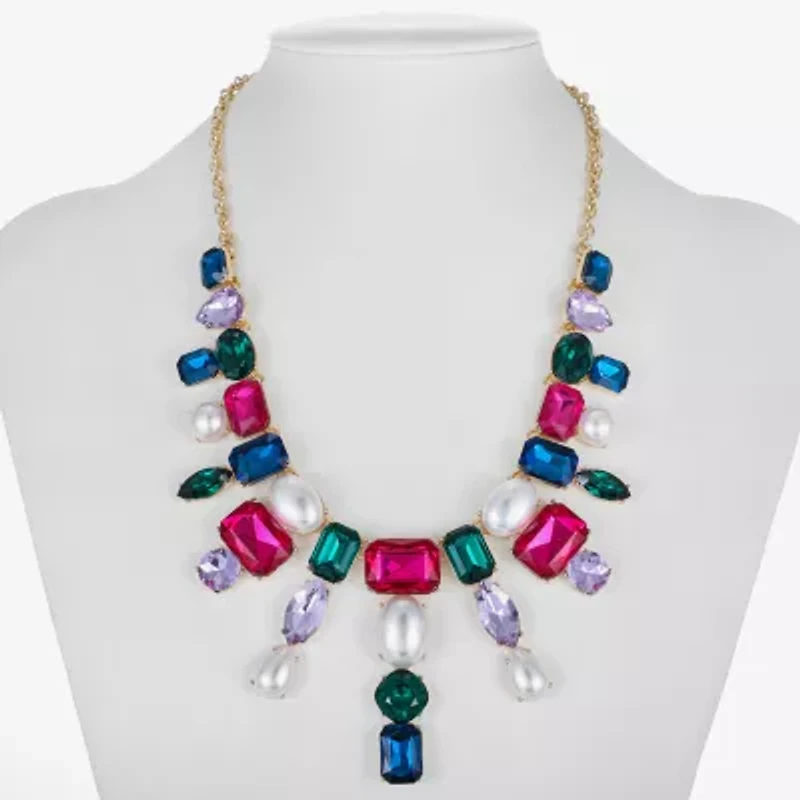 Bijoux Bar Frontal Womens Multi Color Statement Necklace