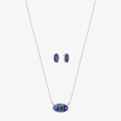 Liz Claiborne Pendant Necklace And Stud Earring Womens White Oval 2-pc. Jewelry Set