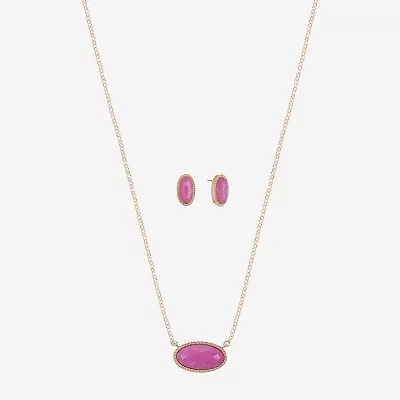 Liz Claiborne Pendant Necklace And Stud Earring Womens White Oval 2-pc. Jewelry Set