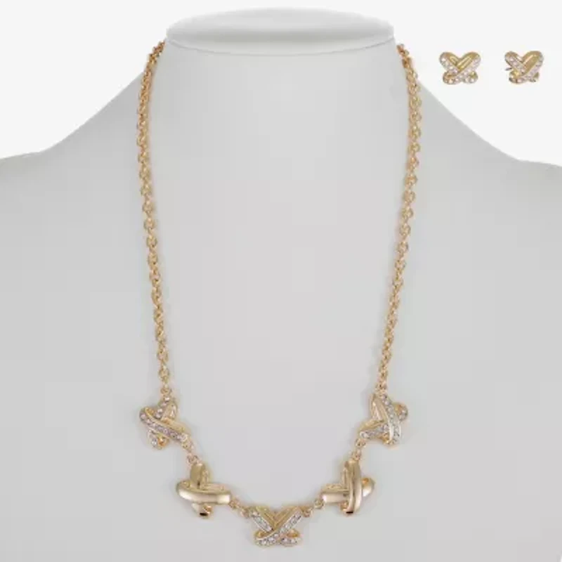Liz Claiborne Collar Necklace And Stud Earring Womens Glass 2-pc. Jewelry Set