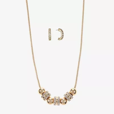 Liz Claiborne Collar Necklace And Hoop Earring Womens Glass 2-pc. Jewelry Set