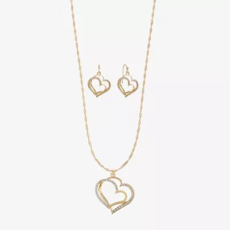Liz Claiborne Pendant Necklace And Drop Earring Womens Glass Heart 2-pc. Jewelry Set