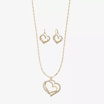 Liz Claiborne Pendant Necklace And Drop Earring Womens Glass Heart 2-pc. Jewelry Set