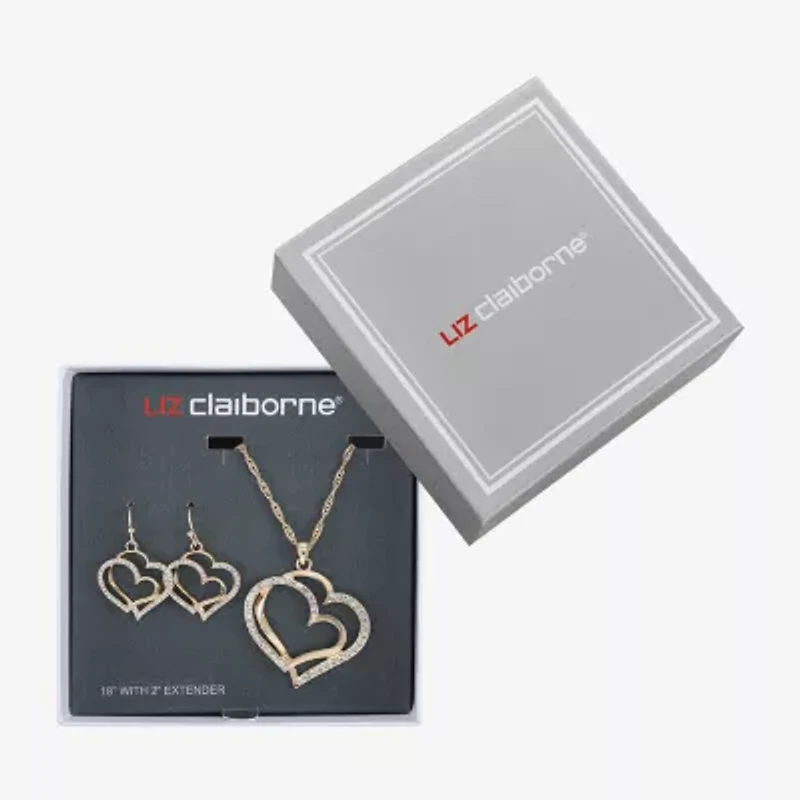 Liz Claiborne Pendant Necklace And Drop Earring Womens Glass Heart 2-pc. Jewelry Set