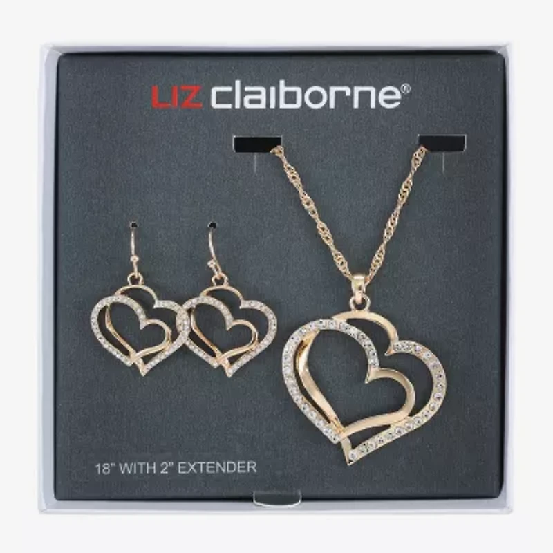 Liz Claiborne Pendant Necklace And Drop Earring Womens Glass Heart 2-pc. Jewelry Set