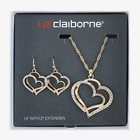 Liz Claiborne Pendant Necklace And Drop Earring Womens Glass Heart 2-pc. Jewelry Set