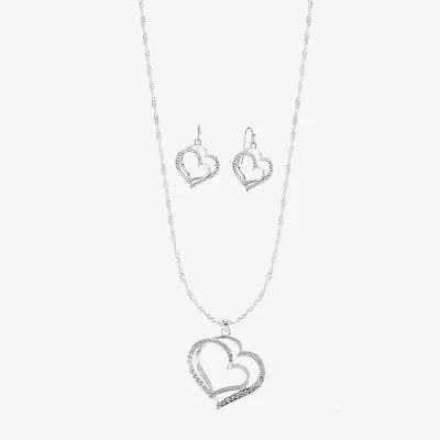 Liz Claiborne Pendant Necklace And Drop Earring Womens Glass Heart 2-pc. Jewelry Set
