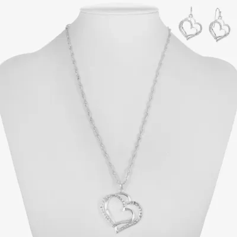 Liz Claiborne Pendant Necklace And Drop Earring Womens Glass Heart 2-pc. Jewelry Set