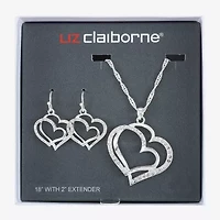 Liz Claiborne Pendant Necklace And Drop Earring Womens Glass Heart 2-pc. Jewelry Set