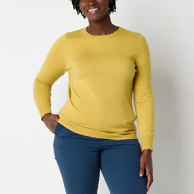 Worthington Womens Crew Neck Long Sleeve Pullover Sweater