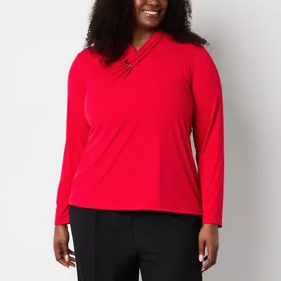Liz Claiborne Womens Cowl Neck Long Sleeve Plus Blouse
