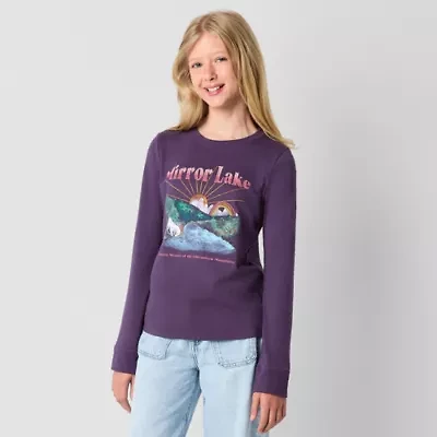 Thereabouts Little & Big Kid Girls Round Neck Long Sleeve Regular Fit Graphic T-Shirt