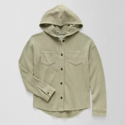 Thereabouts Waffle Little & Big Kid Girls Ultra Lightweight Shirt Jacket