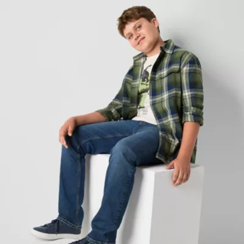 Thereabouts Little & Big Kid Boys Long Sleeve Regular Fit Flannel Shirt