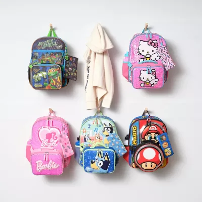 Licensed 5 Piece Super Mario Backpack Set with Character Lunch Bag