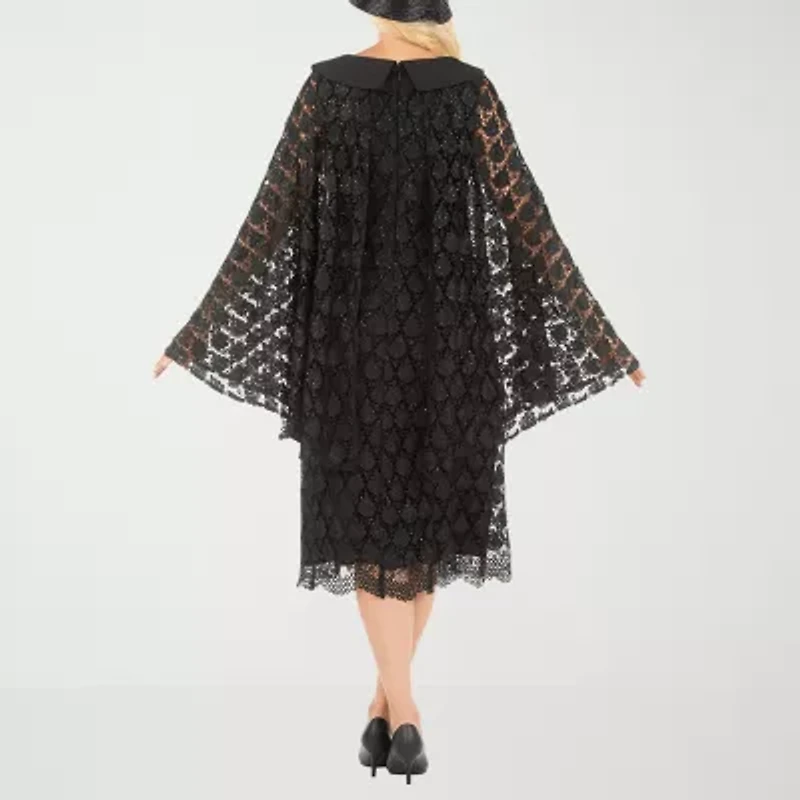 Giovanna Collection Womens Embellished Embroidered Short Sleeve Midi Leaf Shift Dress