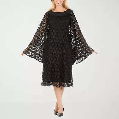 Giovanna Collection Womens Embellished Embroidered Short Sleeve Midi Leaf Shift Dress