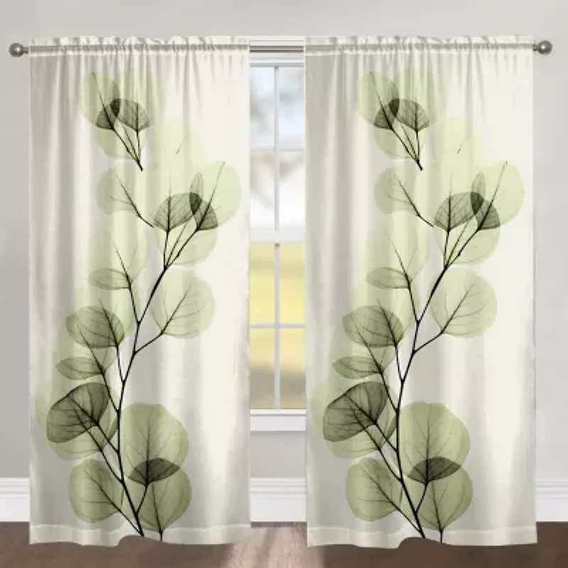 Laural Home Green X-Ray Of Eucalyptus Leaves Rod Pocket Sheer Single Curtain Panel