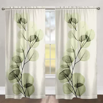 Laural Home Green X-Ray Of Eucalyptus Leaves Rod Pocket Sheer Single Curtain Panel