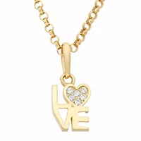 Girls Lab Created White Cubic Zirconia 14K Gold 14K Gold Filled Heart 15 Inch Pendant Necklace