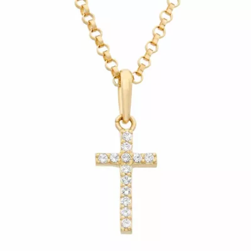 Girls Lab Created White Cubic Zirconia 14K Gold 14K Gold Filled Cross 15 Inch Pendant Necklace