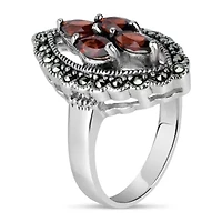 Womens Genuine Black Marcasite Sterling Silver Cocktail Ring