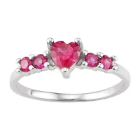 Girls Red Cubic Zirconia Sterling Silver Heart Cocktail Ring