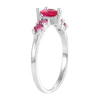 Girls Red Cubic Zirconia Sterling Silver Heart Cocktail Ring