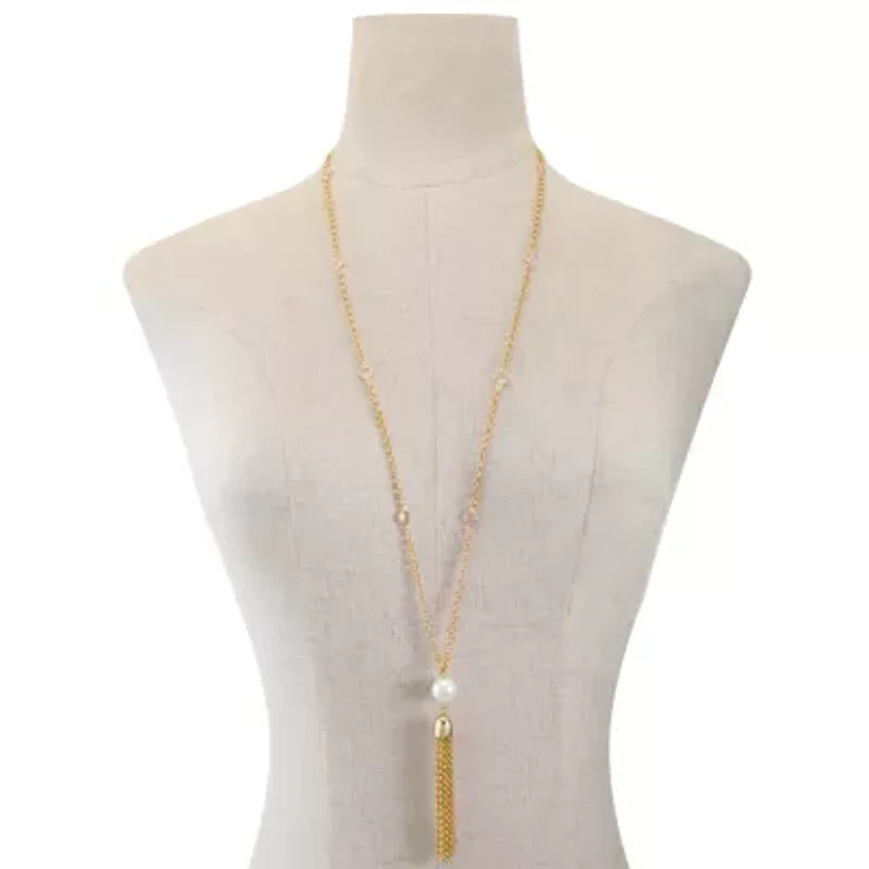 Liz Claiborne Womens White Simulated Pearl 32 Inch Pendant Necklace