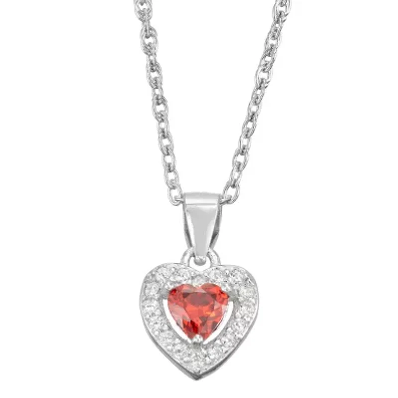 Girls Cubic Zirconia Sterling Silver Heart 15 Inch Pendant Necklace