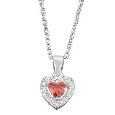 Girls Cubic Zirconia Sterling Silver Heart 15 Inch Pendant Necklace