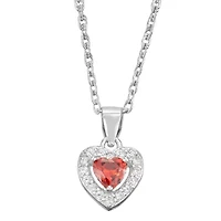 Girls Cubic Zirconia Sterling Silver Heart 15 Inch Pendant Necklace