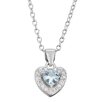 Girls Cubic Zirconia Sterling Silver Heart 15 Inch Pendant Necklace